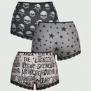 ROMWE Grunge Punk 3 Piezas De Conjuntos De Ropa Interior Para Mujeres En Panty Estilo Boyshorts Con Diseno De Estrellas Punks Negras, Calaveras Y Con Fuente Gotica