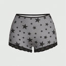 ROMWE Grunge Punk 3 Piezas De Conjuntos De Ropa Interior Para Mujeres En Panty Estilo Boyshorts Con Diseno De Estrellas Punks Negras, Calaveras Y Con Fuente Gotica