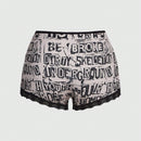 ROMWE Grunge Punk 3 Piezas De Conjuntos De Ropa Interior Para Mujeres En Panty Estilo Boyshorts Con Diseno De Estrellas Punks Negras, Calaveras Y Con Fuente Gotica