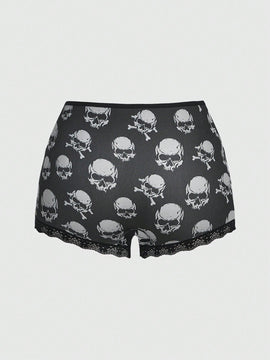 ROMWE Grunge Punk 3 Piezas De Conjuntos De Ropa Interior Para Mujeres En Panty Estilo Boyshorts Con Diseno De Estrellas Punks Negras, Calaveras Y Con Fuente Gotica
