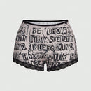 ROMWE Grunge Punk 3 Piezas De Conjuntos De Ropa Interior Para Mujeres En Panty Estilo Boyshorts Con Diseno De Estrellas Punks Negras, Calaveras Y Con Fuente Gotica