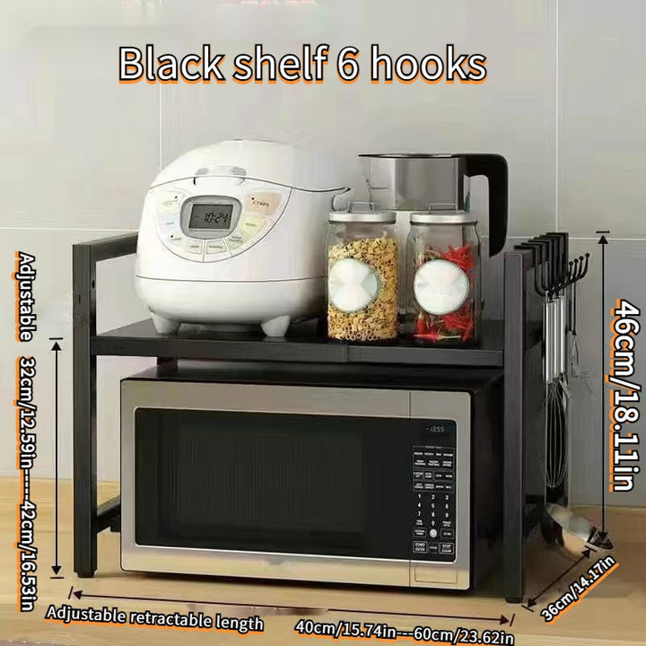 Un estante de almacenamiento de cocina ajustable de acero al carbono, soporte de microondas, estante de especias, estante organizador y estante de fregadero para encimeras y armarios de cocina, organizador y almacenamiento de cocina, accesorios de cocina