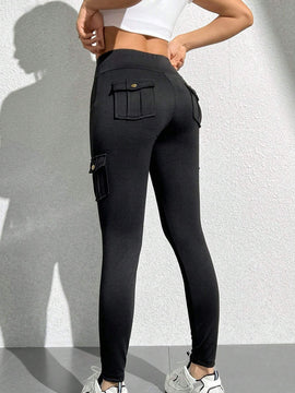 PETITE Leggings De Cintura Alta Ajustados Con Bolsillos Cubiertos Y Franjas Laterales