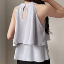 DAZY Blusa De Cuello Halter Con Dobladillo De Volantes Y Parche De Retazos Para Mujer