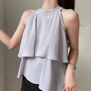 DAZY Blusa De Cuello Halter Con Dobladillo De Volantes Y Parche De Retazos Para Mujer
