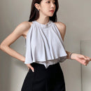 DAZY Blusa De Cuello Halter Con Dobladillo De Volantes Y Parche De Retazos Para Mujer