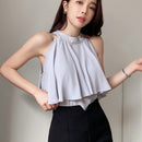DAZY Blusa De Cuello Halter Con Dobladillo De Volantes Y Parche De Retazos Para Mujer