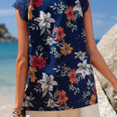 EMERY ROSE Camisa Impresa Con Detalle De Encaje Solube Al Agua, Pliegues Y Detalle De Encaje Combinado Con Cuello De Cerradura Para Cuello