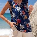 EMERY ROSE Camisa Impresa Con Detalle De Encaje Solube Al Agua, Pliegues Y Detalle De Encaje Combinado Con Cuello De Cerradura Para Cuello