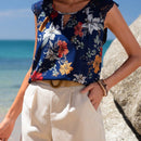 EMERY ROSE Camisa Impresa Con Detalle De Encaje Solube Al Agua, Pliegues Y Detalle De Encaje Combinado Con Cuello De Cerradura Para Cuello