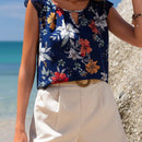 EMERY ROSE Camisa Impresa Con Detalle De Encaje Solube Al Agua, Pliegues Y Detalle De Encaje Combinado Con Cuello De Cerradura Para Cuello