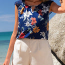 EMERY ROSE Camisa Impresa Con Detalle De Encaje Solube Al Agua, Pliegues Y Detalle De Encaje Combinado Con Cuello De Cerradura Para Cuello