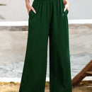 Essnce pantalones casuales sueltos de pierna ancha con bolsillos y cintura fruncida de unicolor para mujeres