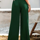Essnce pantalones casuales sueltos de pierna ancha con bolsillos y cintura fruncida de unicolor para mujeres