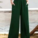 Essnce pantalones casuales sueltos de pierna ancha con bolsillos y cintura fruncida de unicolor para mujeres