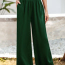 Essnce pantalones casuales sueltos de pierna ancha con bolsillos y cintura fruncida de unicolor para mujeres