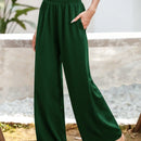 Essnce pantalones casuales sueltos de pierna ancha con bolsillos y cintura fruncida de unicolor para mujeres