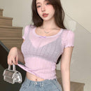 Camiseta Corta Transparente Solida Con Tetura