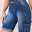 LUNE Pantalones Cortos De Mezclilla Ajustados Y Con Bolsillos Con Dobladillo De Bigotes De Gato