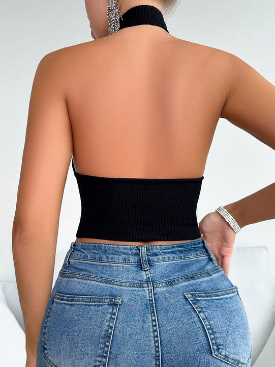 Sujetador De Cuello Halter Para Mujer Con Huecos