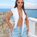 SXY Camisa Entallada De Damas Con Detalles De Cadena En El Cuello Con Botones Y Mangas Cubiertas