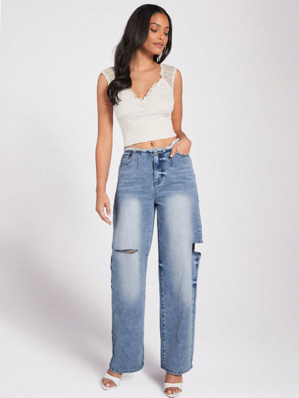 Forever 21 Jeans Desgastados Para Mujer Con Bolsillos