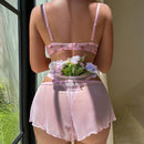 Conjunto De Lenceria De Temporada De Bodas Con Malla Transparente/estampado De Flores
