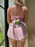 Conjunto De Lenceria De Temporada De Bodas Con Malla Transparente/estampado De Flores