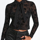 Hunter Kilstrom Blusa Transparente De Malla Bordada De Flores De Terciopelo Para Mujer
