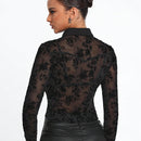 Hunter Kilstrom Blusa Transparente De Malla Bordada De Flores De Terciopelo Para Mujer
