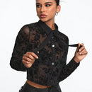 Hunter Kilstrom Blusa Transparente De Malla Bordada De Flores De Terciopelo Para Mujer