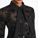 Hunter Kilstrom Blusa Transparente De Malla Bordada De Flores De Terciopelo Para Mujer