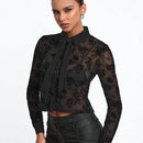 Hunter Kilstrom Blusa Transparente De Malla Bordada De Flores De Terciopelo Para Mujer