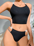 Conjunto de sujetador y bragas sin alambre con banda delgada cruzada y lentejuelas brillantes para un soporte ligero y una mayor comodidad