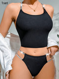 Conjunto de sujetador y bragas sin alambre con banda delgada cruzada y lentejuelas brillantes para un soporte ligero y una mayor comodidad