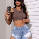 PETITE Minishorts De Mezclilla Desgastados Con Dobladillo Crudo