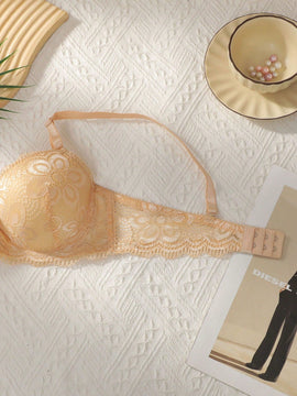 Conjunto De 2 Piezas De Sosten De Encaje Solido Para Mujer Con Aro Y Braguitas Triangulares