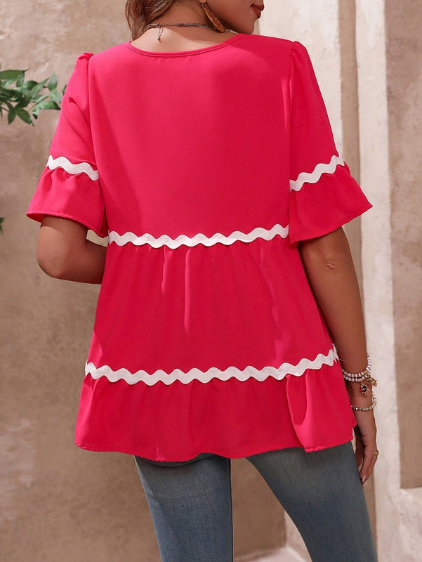 VCAY Camiseta Casual De Manga Corta Con Cuello Redondo Y Bloque De Color