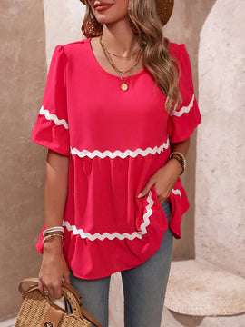 VCAY Camiseta Casual De Manga Corta Con Cuello Redondo Y Bloque De Color