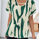 Blusa De Manga Murcielago Plisada Con Estampado Geometrico Para Mujer