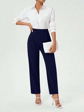 Clasi Pantalones De Color Liso Para Mujer Con Bolsillos