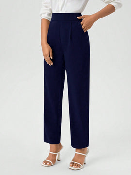 Clasi Pantalones De Color Liso Para Mujer Con Bolsillos