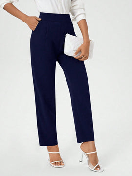 Clasi Pantalones De Color Liso Para Mujer Con Bolsillos