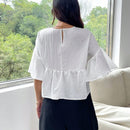 Essnce Blusa De Mujer De Cuello Redondo Con Dobladillo Con Volantes En Color Solido
