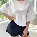 Essnce Blusa De Mujer De Cuello Redondo Con Dobladillo Con Volantes En Color Solido