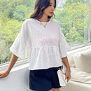 Essnce Blusa De Mujer De Cuello Redondo Con Dobladillo Con Volantes En Color Solido