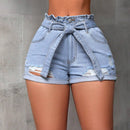SXY Shorts De Mezclilla Ajustados Con Lavado De Agua Y Efecto Desgastado