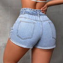 SXY Shorts De Mezclilla Ajustados Con Lavado De Agua Y Efecto Desgastado