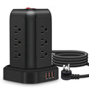 Una regleta de alimentación negra con protección contra sobretensiones, que incluye 12 tomas de CA, 3 puertos USB y 1 puerto tipo C, junto con un cable de extensión de 5 pies, adecuado para el hogar, la oficina, la cocina, el garaje y el dormitorio, maxi
