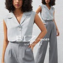 BIZwear Camisa Sin Mangas De Color Solido Para Mujer Con Cuello